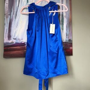 Ramy Brook Sz S Lori Blue Silk Stretch Charmeuse Slvless Top Blouse Shirt NWOT